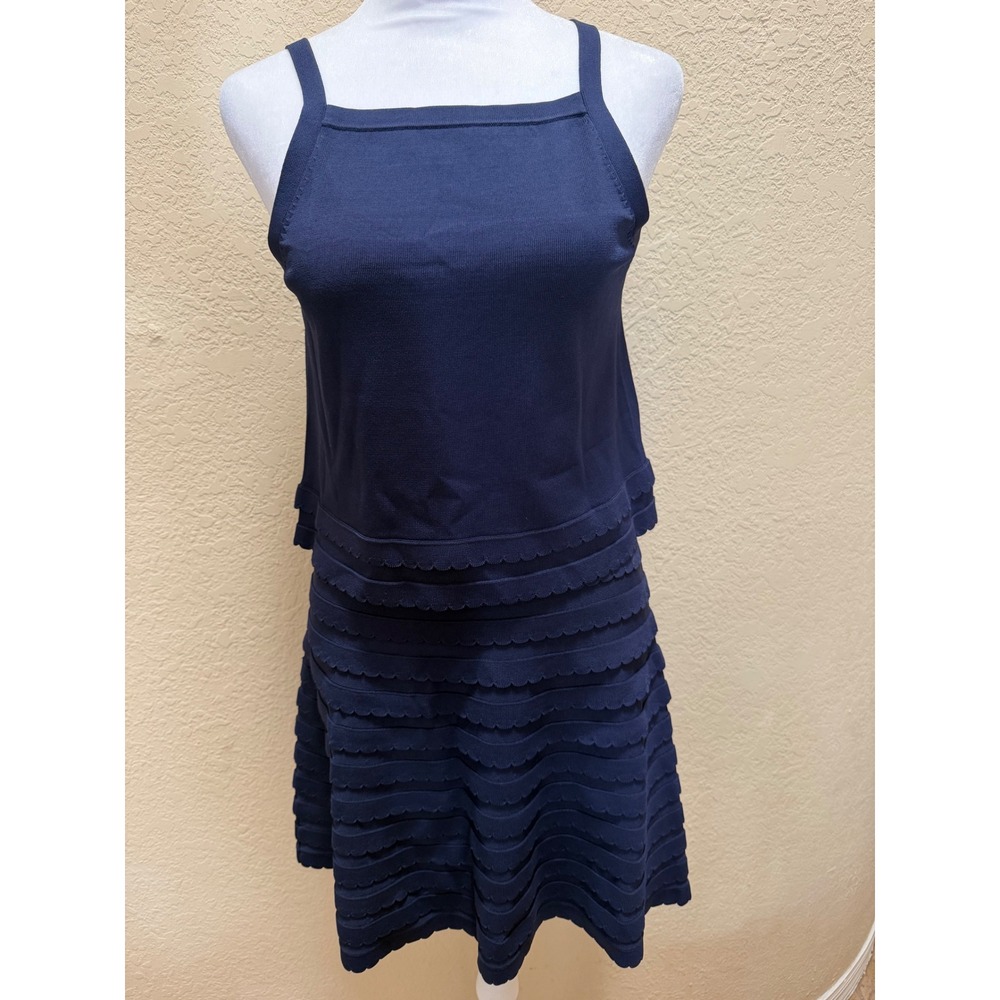 Lilly Pulitzer Womens Navy Blue Scalloped Tiered Knit Tank Top and Skirt Set S - Picture 1 of 11
